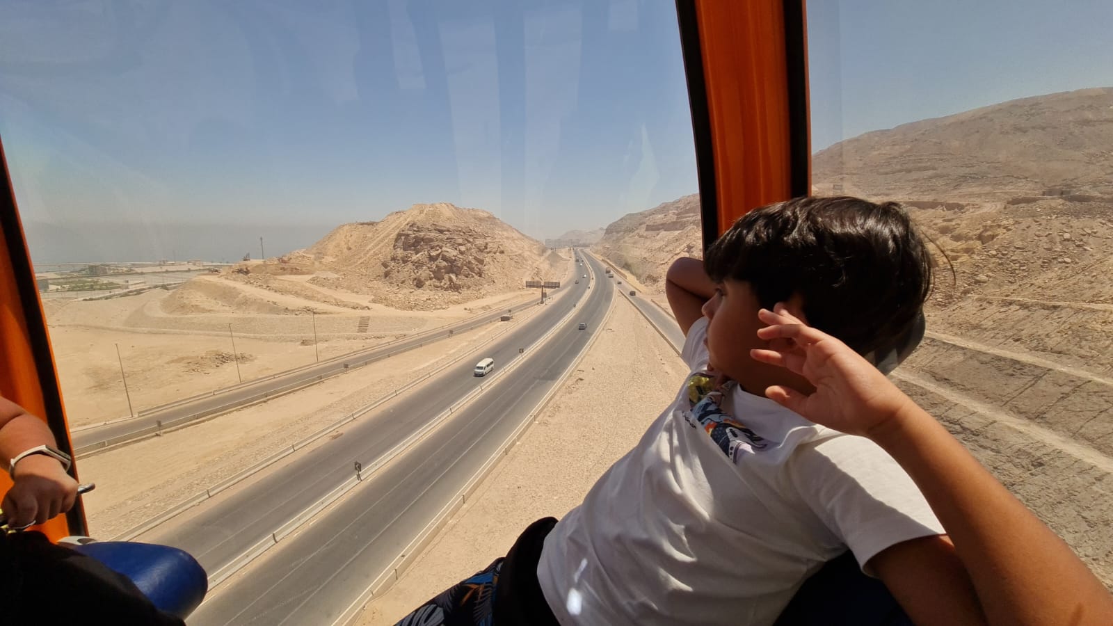 Ain Sokhna cable car climbing above the desert road