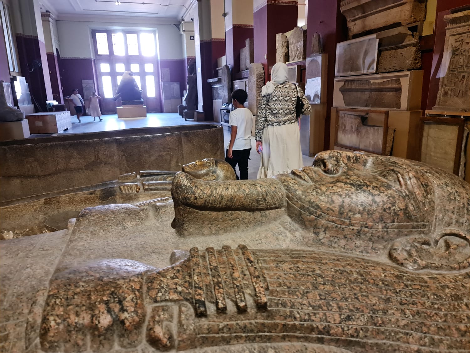 Granite sarcophagi in the halls of the Egyptian Museum, Cairo