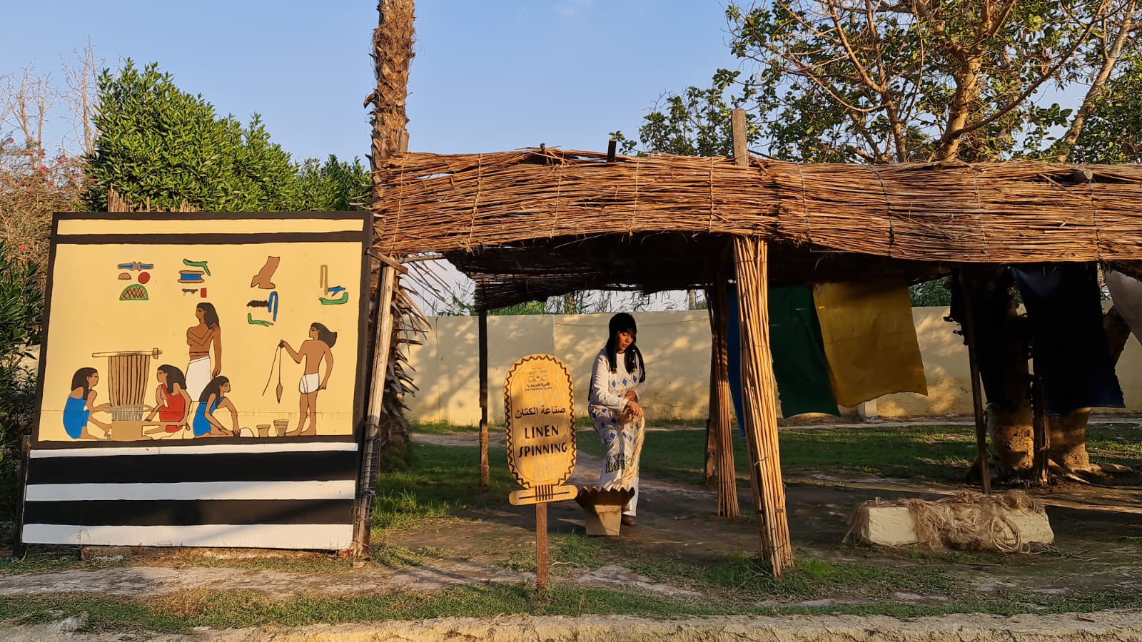 Ancient Egyptian linen spinning demonstration at the Pharaonic Village in Cairo
