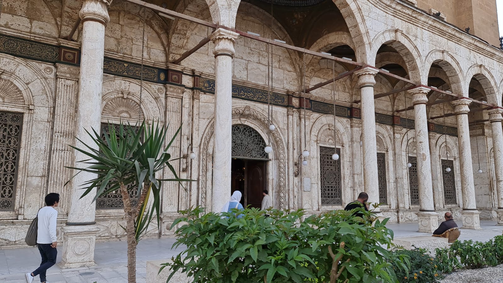 Marble arches and columns of the Muhammad Ali Mosque courtyard
