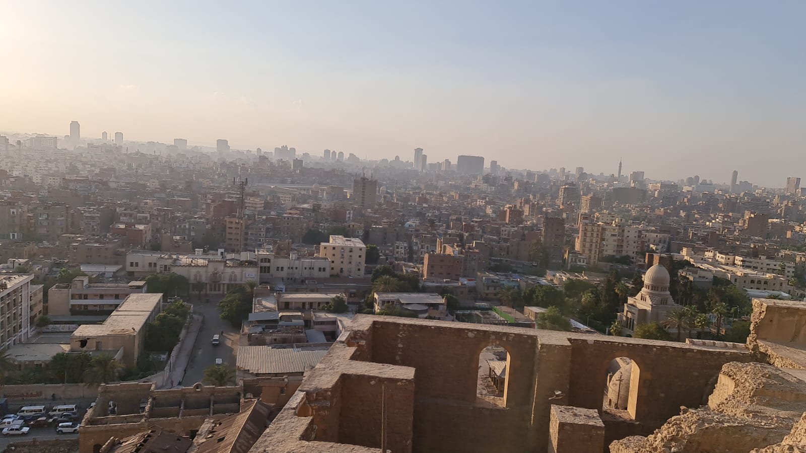 Panoramic view over Cairo from the Citadel at golden hour