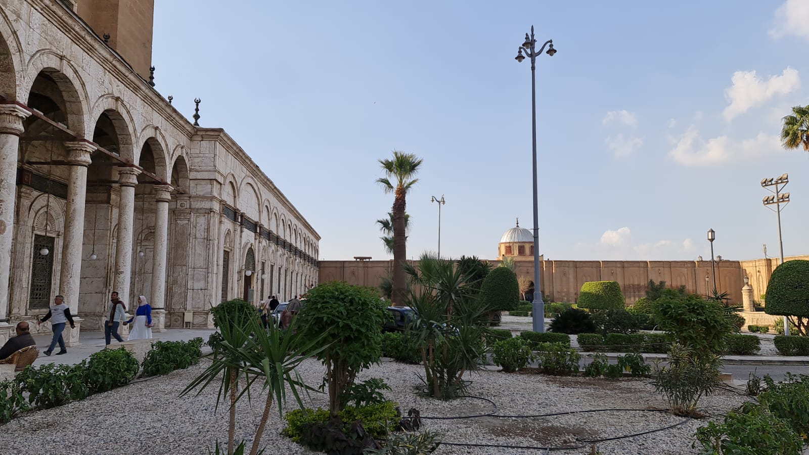 Courtyard of the Muhammad Ali Mosque at the Cairo Citadel with palm trees
